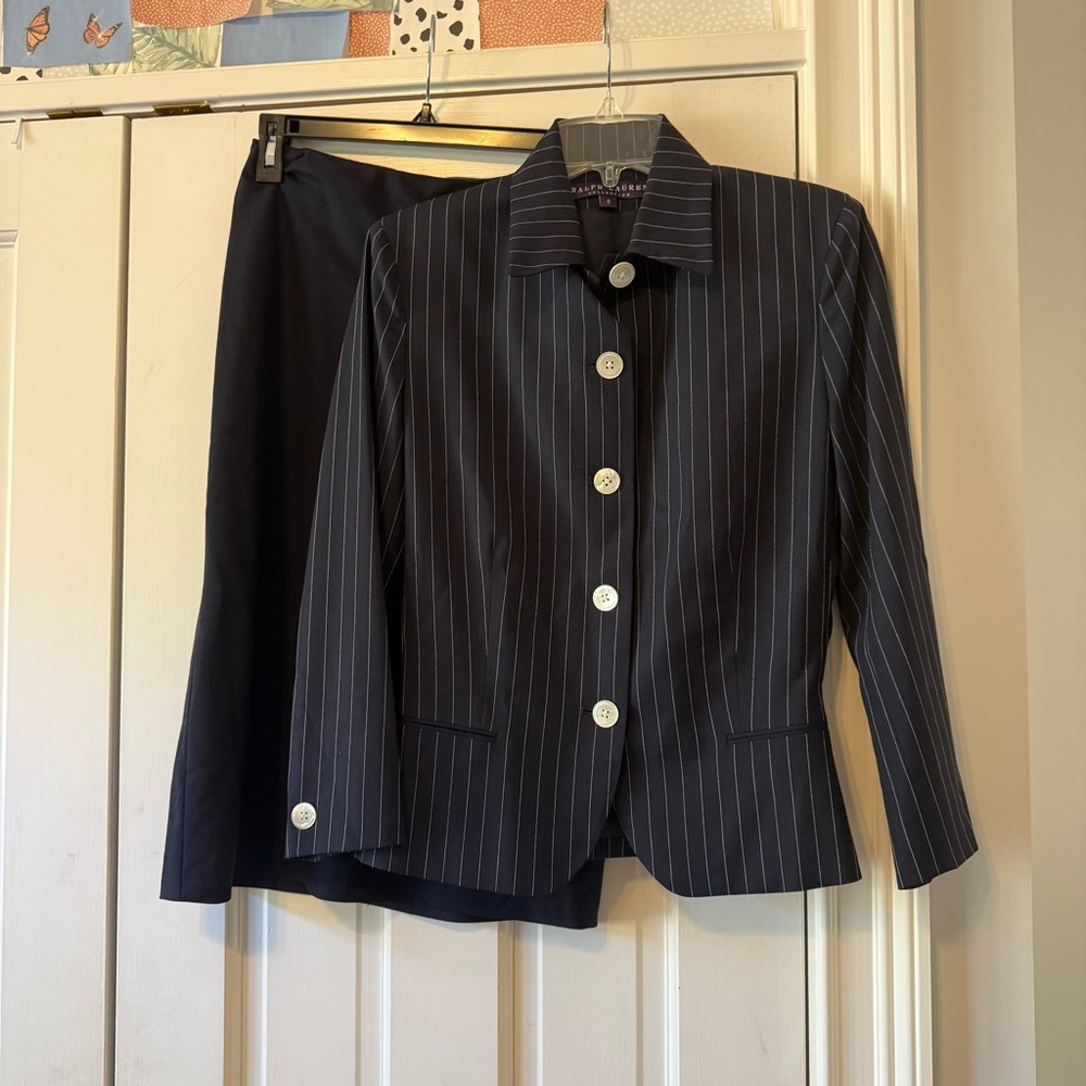 Ralph Lauren Purple Label Pinstriped Blazer & Skirt Set Size 8
